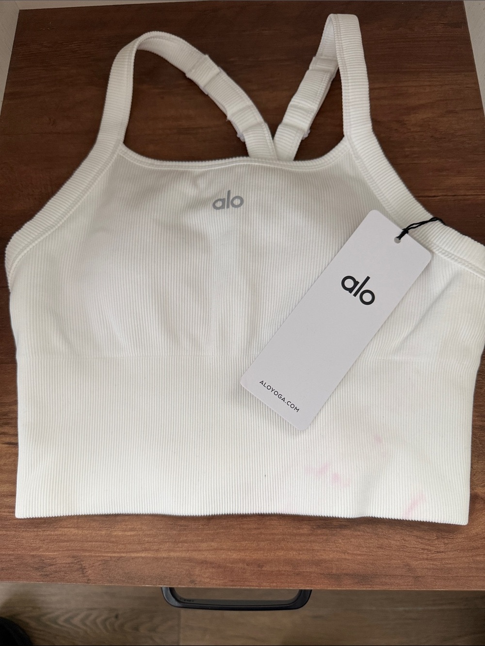 ALO Yoga White Ribbed High-Neck Sports Bra